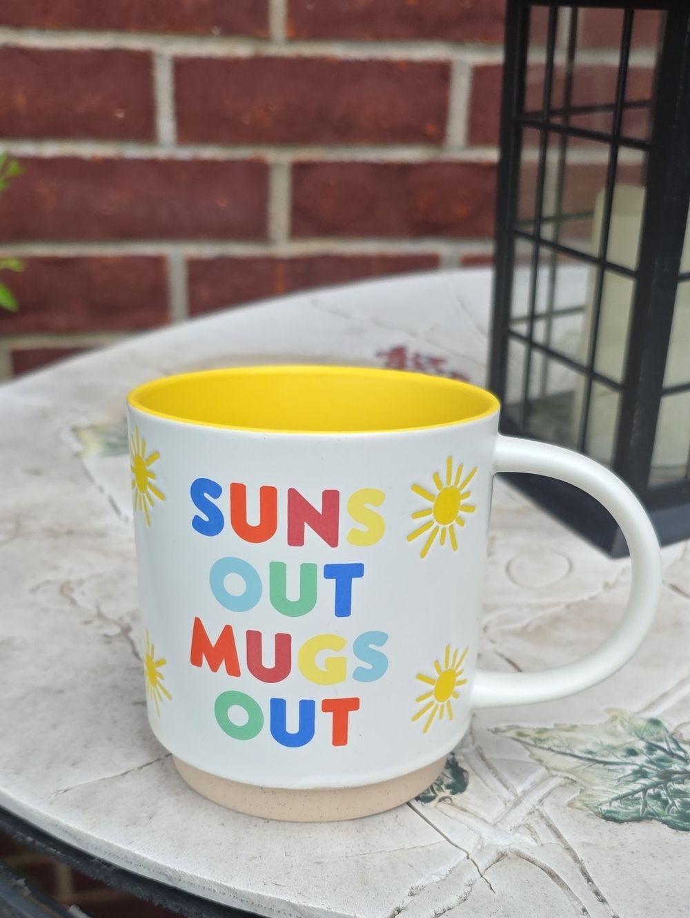 Hallmark White Ceramic Mug with Yellow Interior and Multicolor Lettering